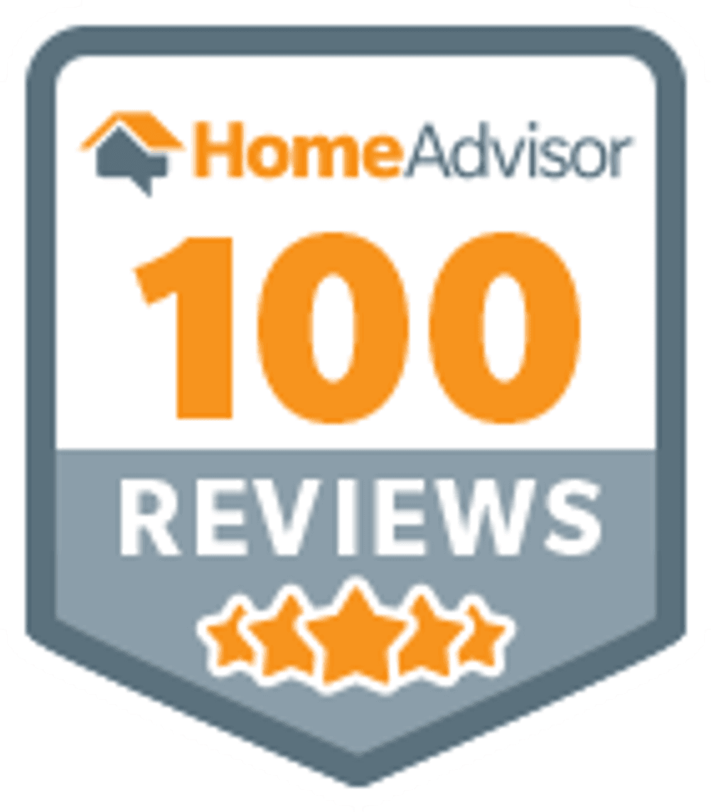 HomeAdvisor badge showcasing 100 positive reviews and four-star rating.